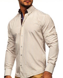 Béžová pánská pruhovaná košile s dlouhým rukávem Bolf 20704