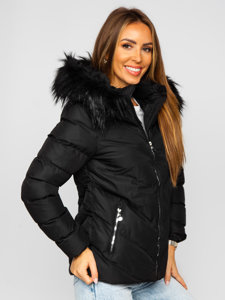 Černá dámská prošívaná zimní bunda s kapucí Bolf 5M727