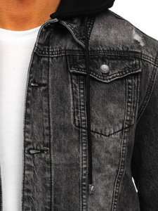 Černá pánská džínová bunda s kapucí Bolf MJ505N