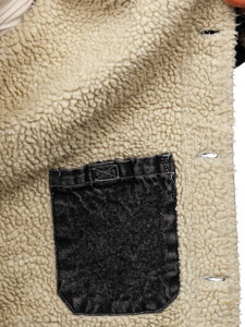 Černá pánská džínová zateplená bunda trucker s koženým límcem Bolf 1160