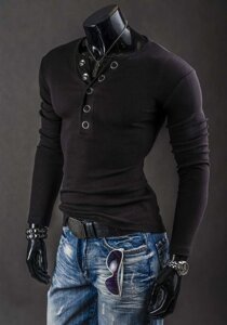 Černé pánské tričko s dlouhým rukávem bez potisku Bolf 145362