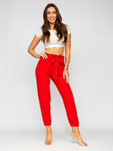 Červené dámské textilní jogger kalhoty Bolf W5076