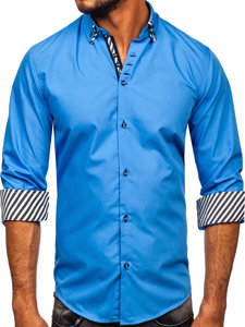 Modrá pánská košile s dlouhým rukávem Bolf 3762