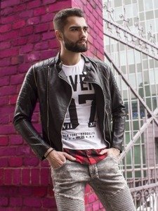 Stylizace č. 108 - bunda z ekokůže, tričko s potiskem, džíny