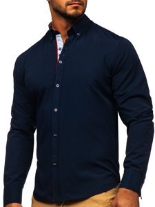 Tmavě modrá pánská elegantní košile s dlouhým rukávem Bolf 8839