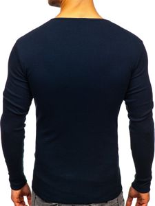 Tmavě modré pánské tričko s dlouhým rukávem bez potisku Bolf 145362