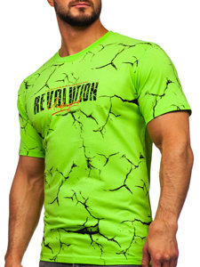Zeleno-neonové pánské bavlněné maskáčové tričko s potiskem Bolf 14717